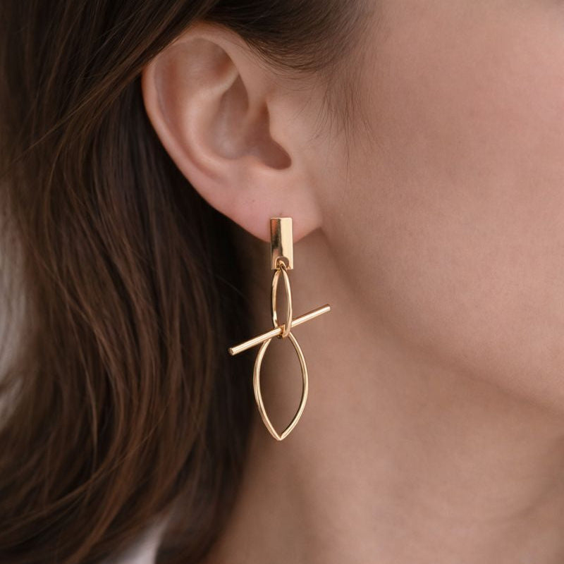Modern Bar & Oval Gold-Tone Drop Earrings