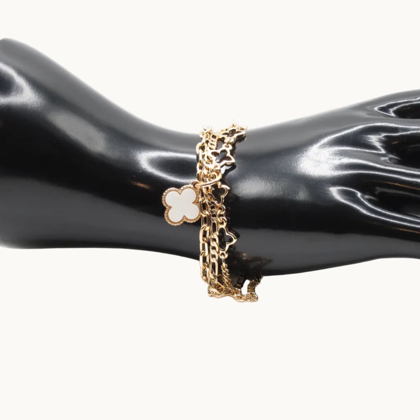 Double Chain Clover Charm Gold-Tone Bracelet