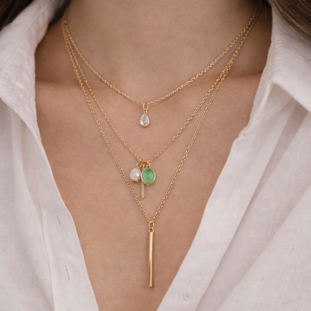 Elegant Triple Layer Necklace with Charms