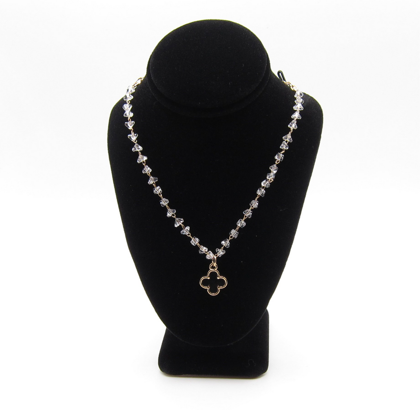 Crystal Link Clover Gold-Tone Necklace