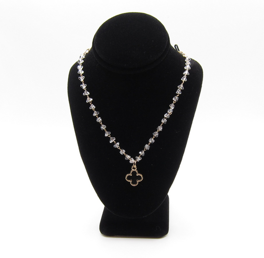 Crystal Link Clover Gold-Tone Necklace