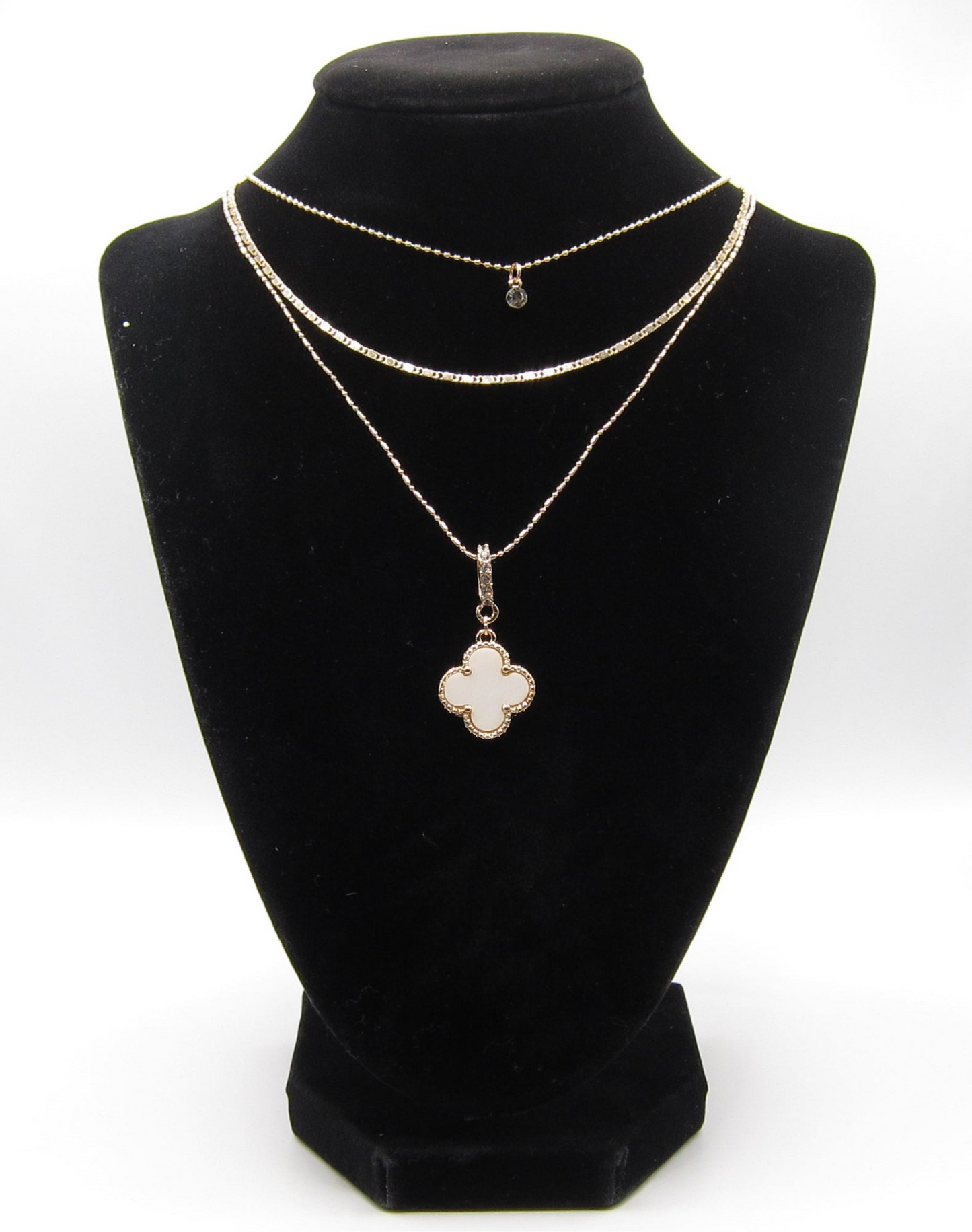 Layered Clover & Crystal Gold-Tone Necklace