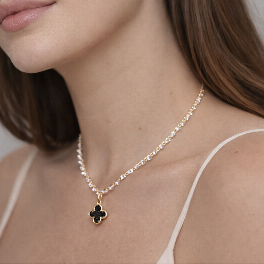 Crystal Link Clover Gold-Tone Necklace