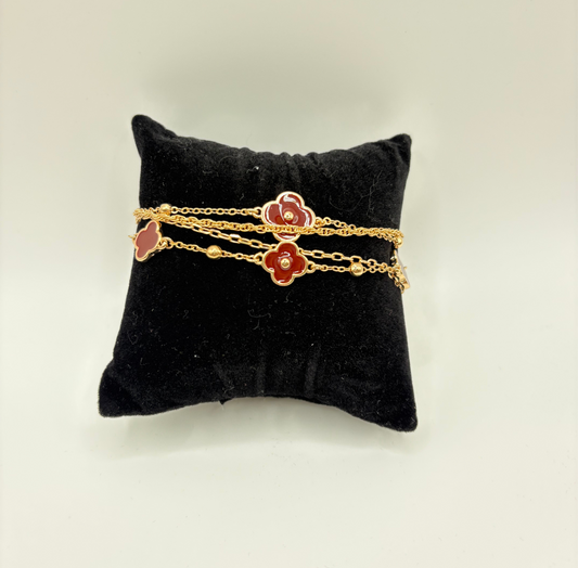 Burgundy Clover Layered Bracelet