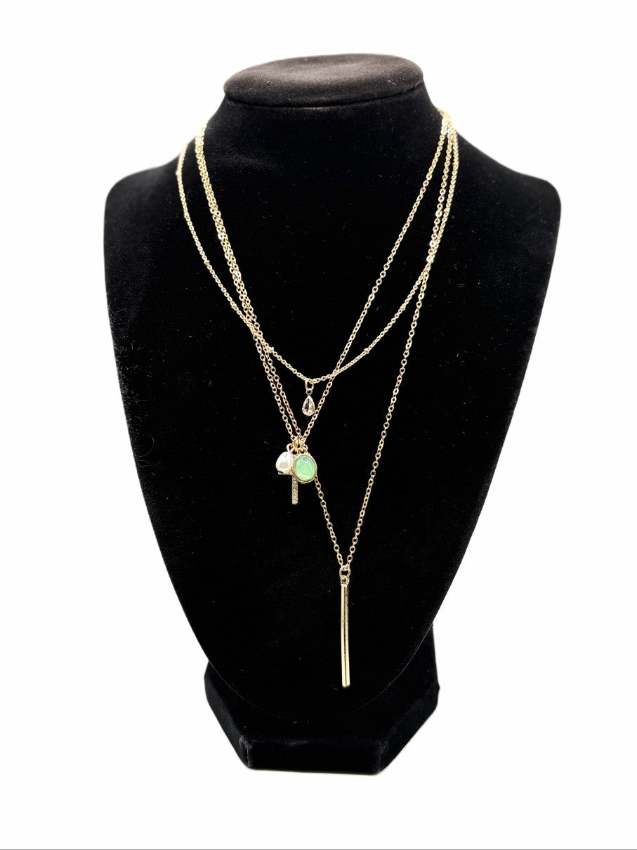 Elegant Triple Layer Necklace with Charms