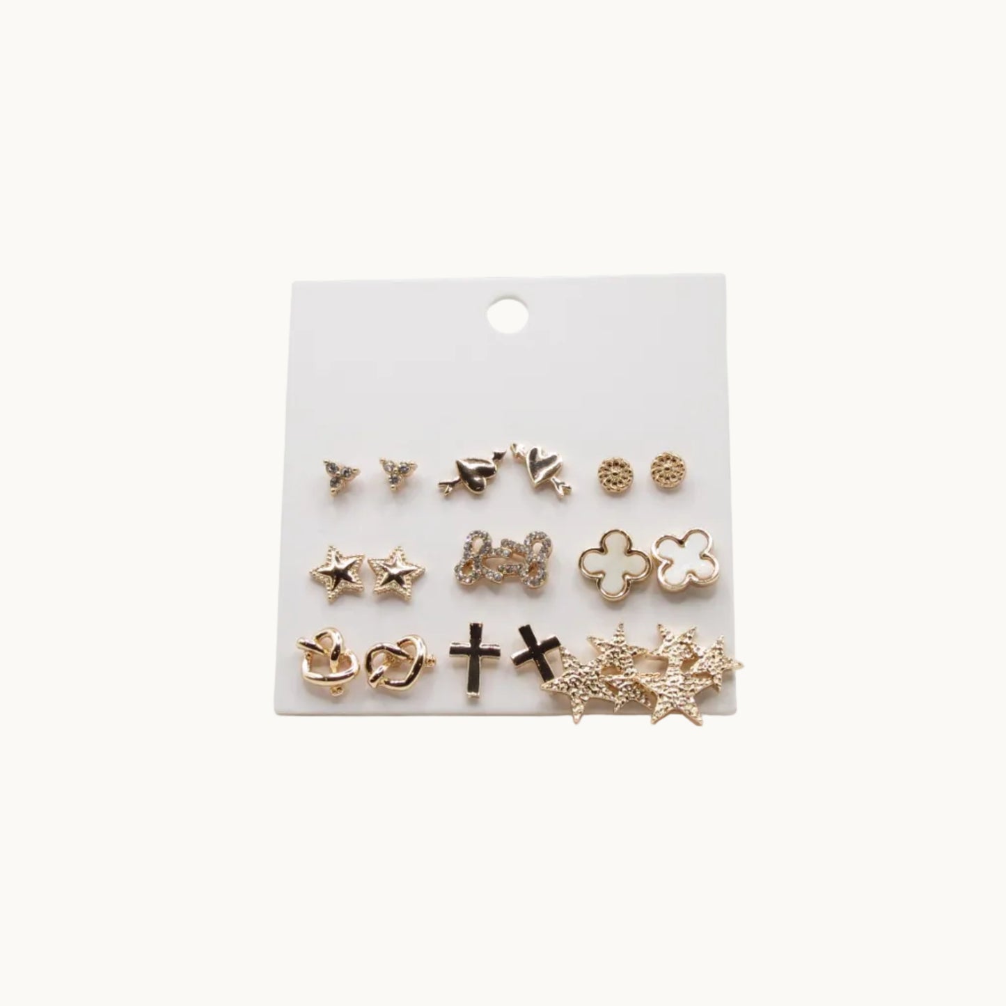 Gold-Tone Multi Stud Earrings Set (9 Pairs)
