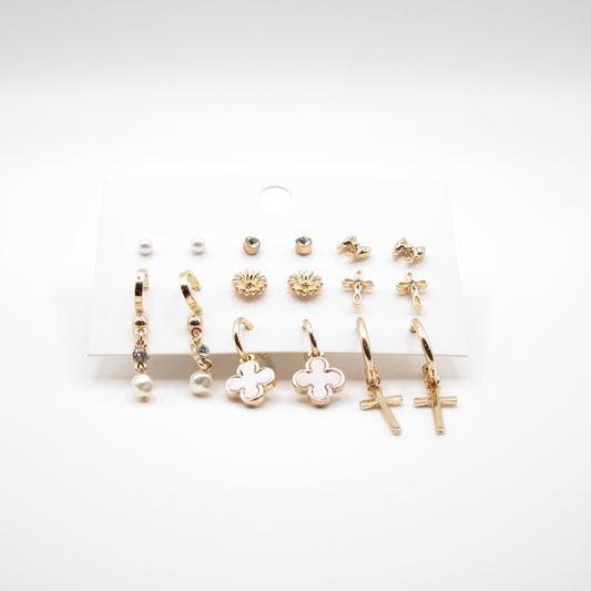 Gold-Tone Multi Style Earring Set (9 Pairs)