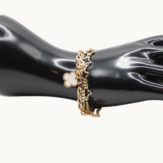 Double Chain Clover Charm Gold-Tone Bracelet